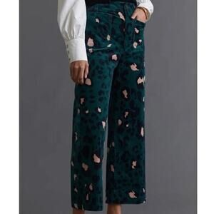 Anthropologie Maeve Colette Cropped Wide-Leg Corduroy Pants animal print sz 27